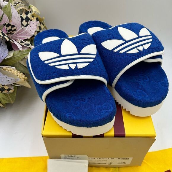 Men’s Gucci, X Adidas monogram, GG slides size 12 made in Italy - Picture 1 of 8